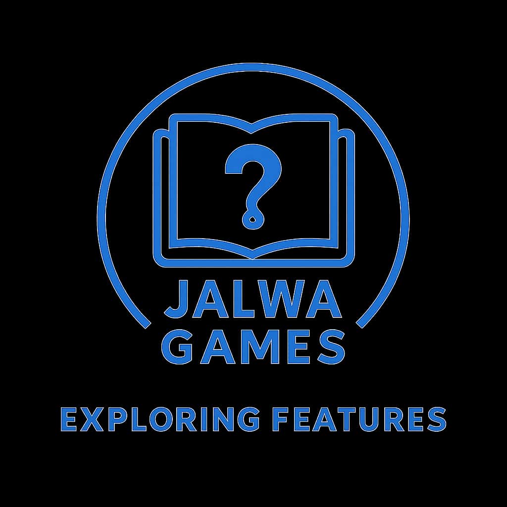 A badge design illustrating the key features of Jalwa Games.