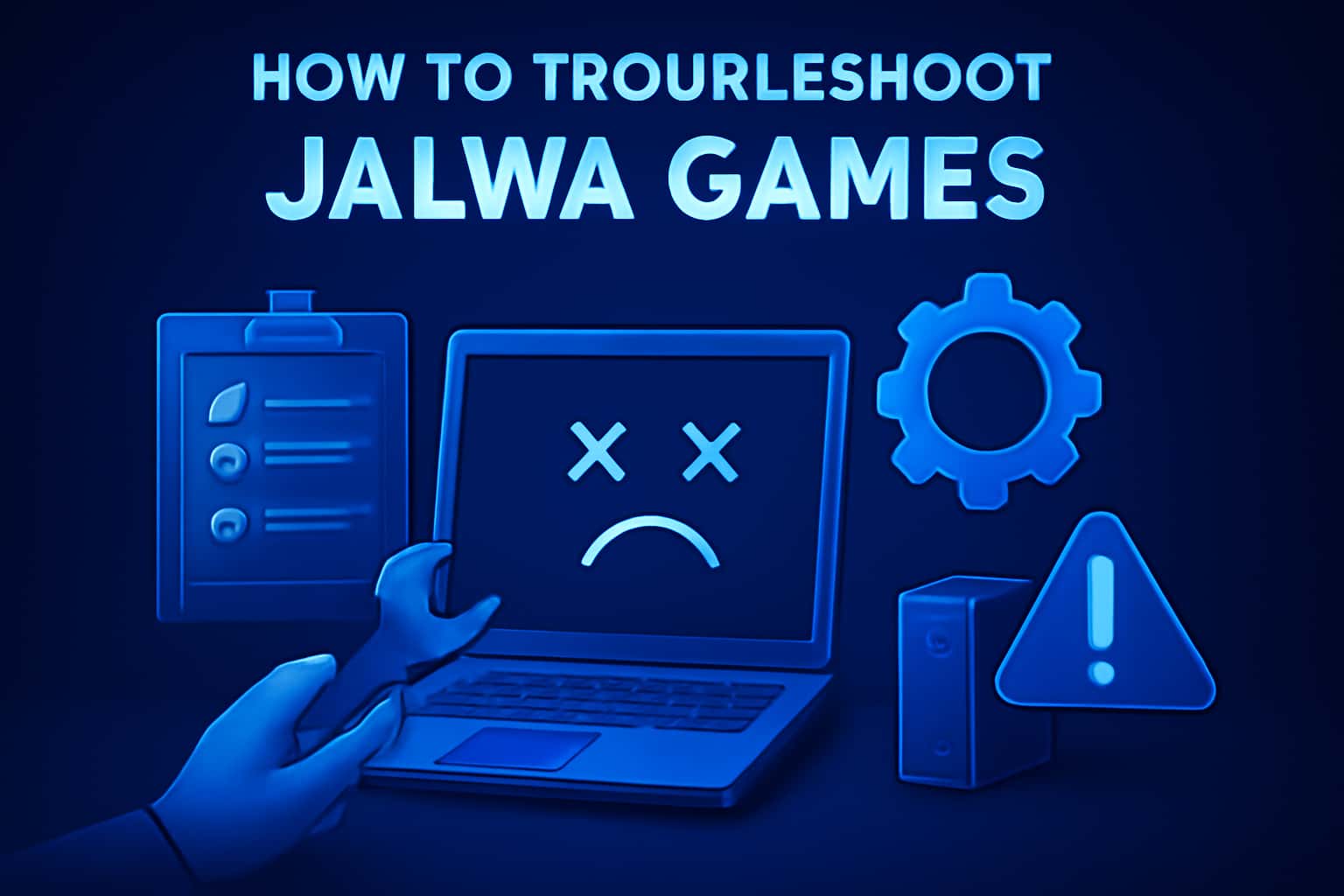 An informative visual representation of troubleshooting steps for Jalwa Games.