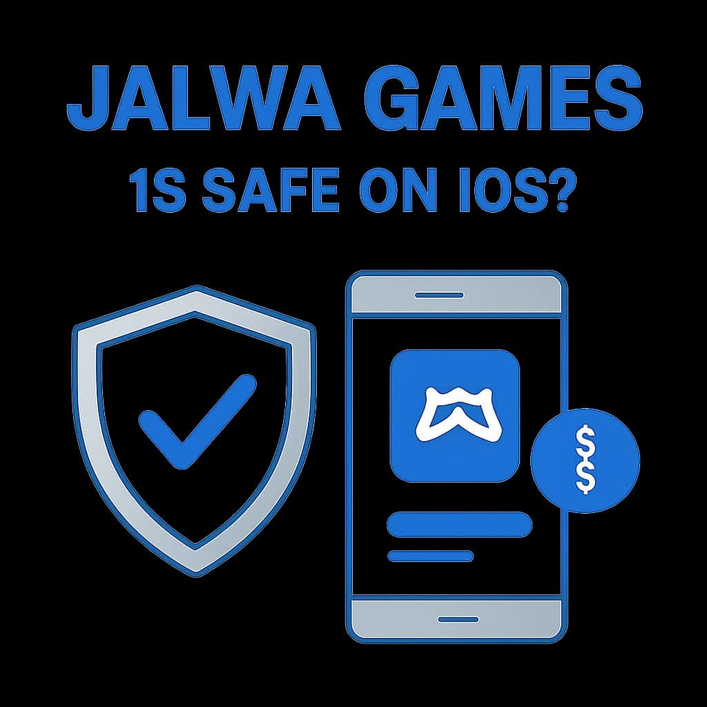An educational diagram detailing Jalwa Games' safety features on iOS.