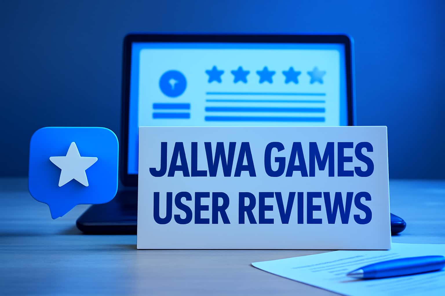 An informational graphic highlighting user reviews for Jalwa Games, with a sleek design.