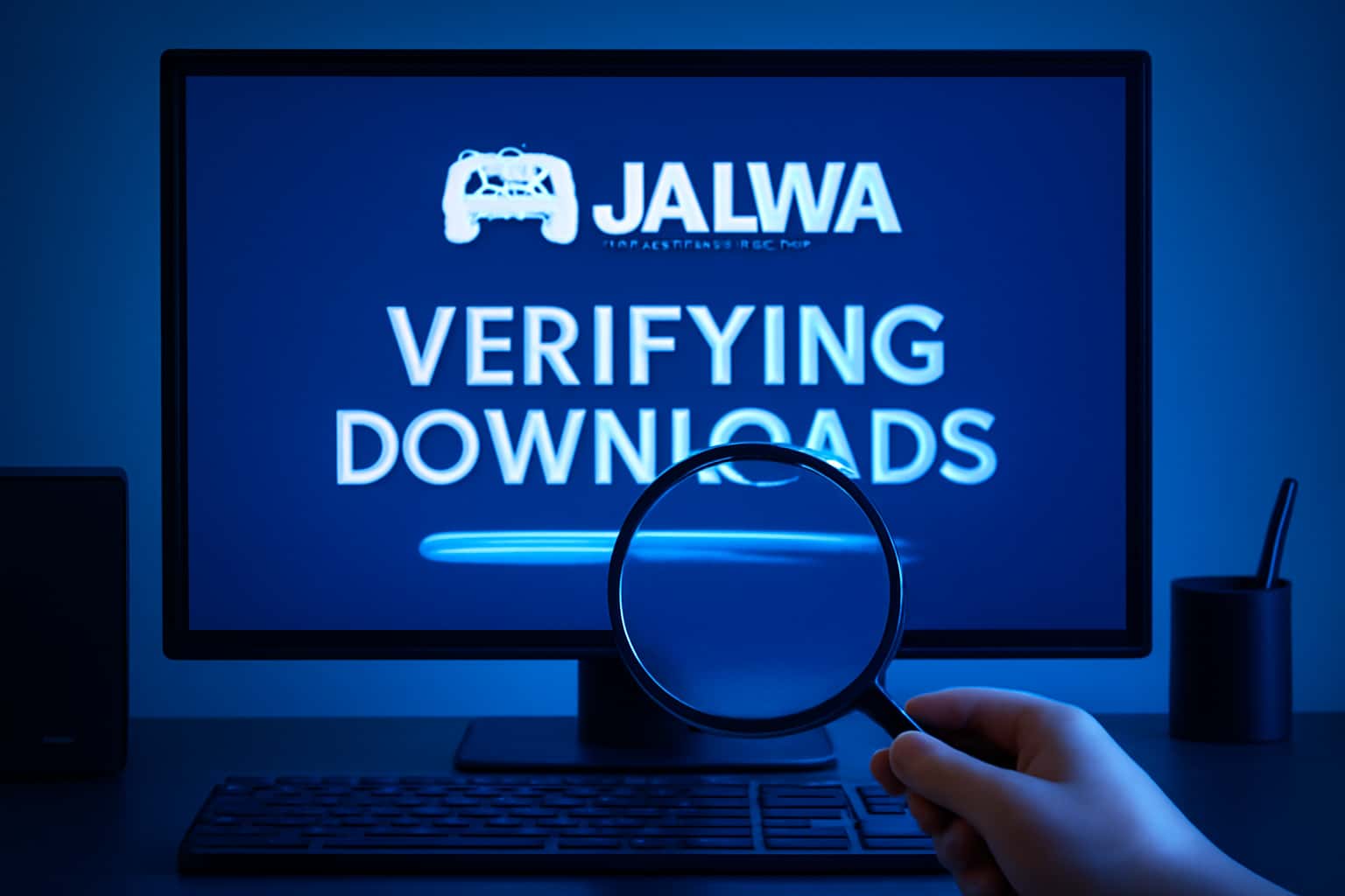 An informative graphic illustrating the verification process for Jalwa Games downloads.