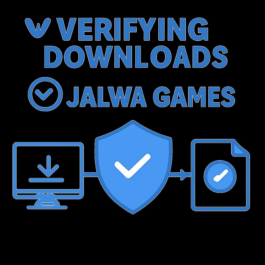 An educational diagram explaining the steps for verifying Jalwa Games downloads.