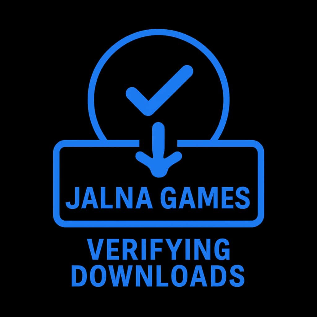 A badge representing guidance on verifying Jalwa Games downloads.